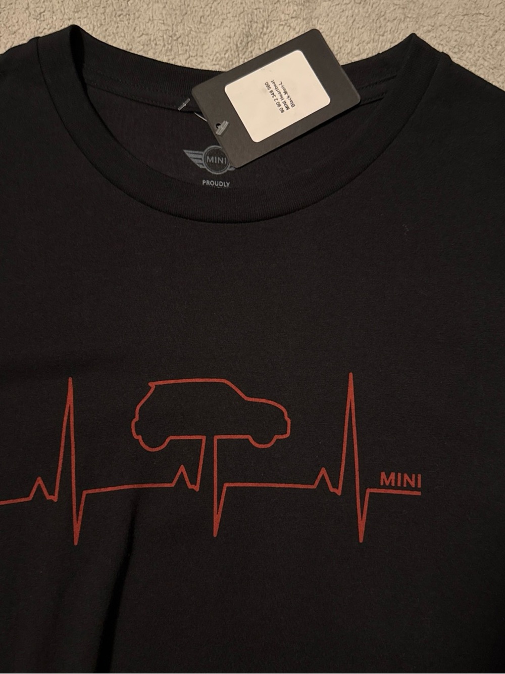Men’s Black Short Sleeve Tee with Red Heartbeat Car Graphic